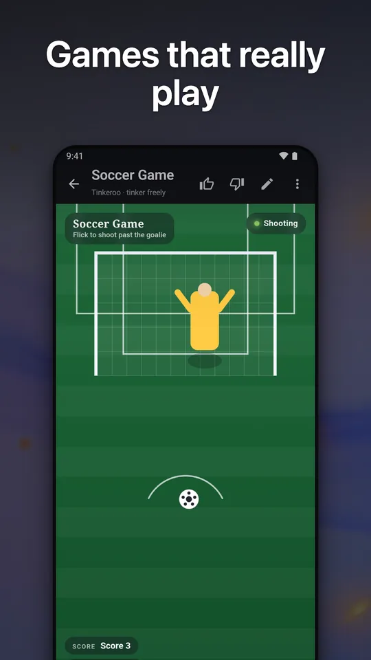 A playable soccer penalty shootout app built by Tinkeroo.